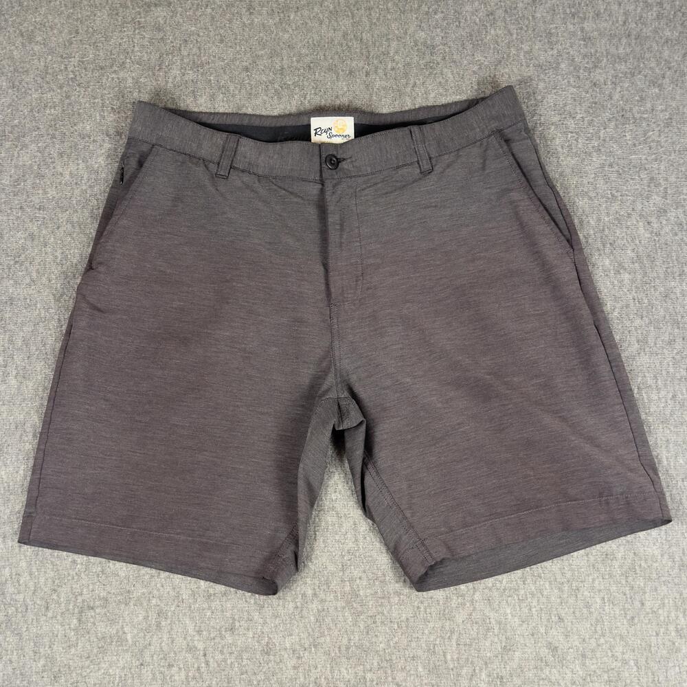 Reyn Spooner Shorts Mens 34 Gray Performance Chino 9 Inch Inseam Stretch Casual